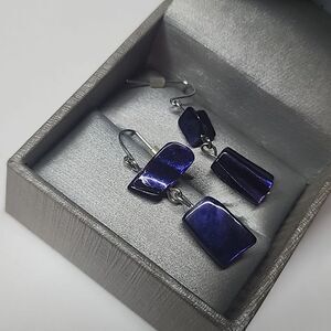 Blue Stone Earrings with Silver Hooks and Unique Design